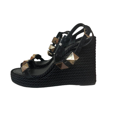 VALENTINO Rockstud gold cord wedges size 41