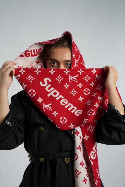 LOUIS VUITTON X Supreme red scarf wool cashmere