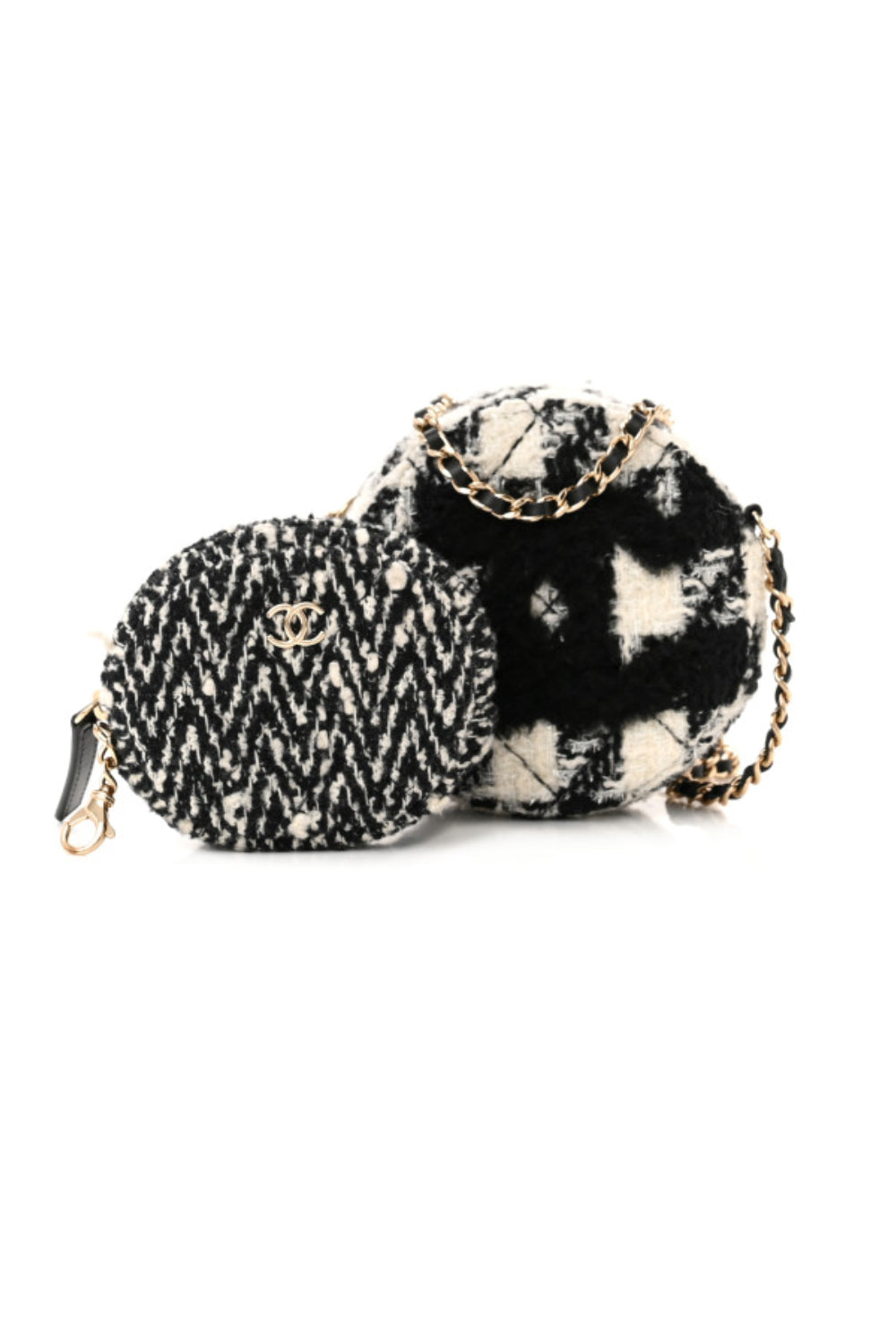 CHANEL tweed and shearling 19 round chain bag with coin purse