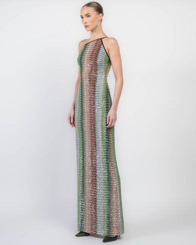 MISSONI Gradient Sequin Knit Zig Zag One Shoulder Dress Split Size 42it