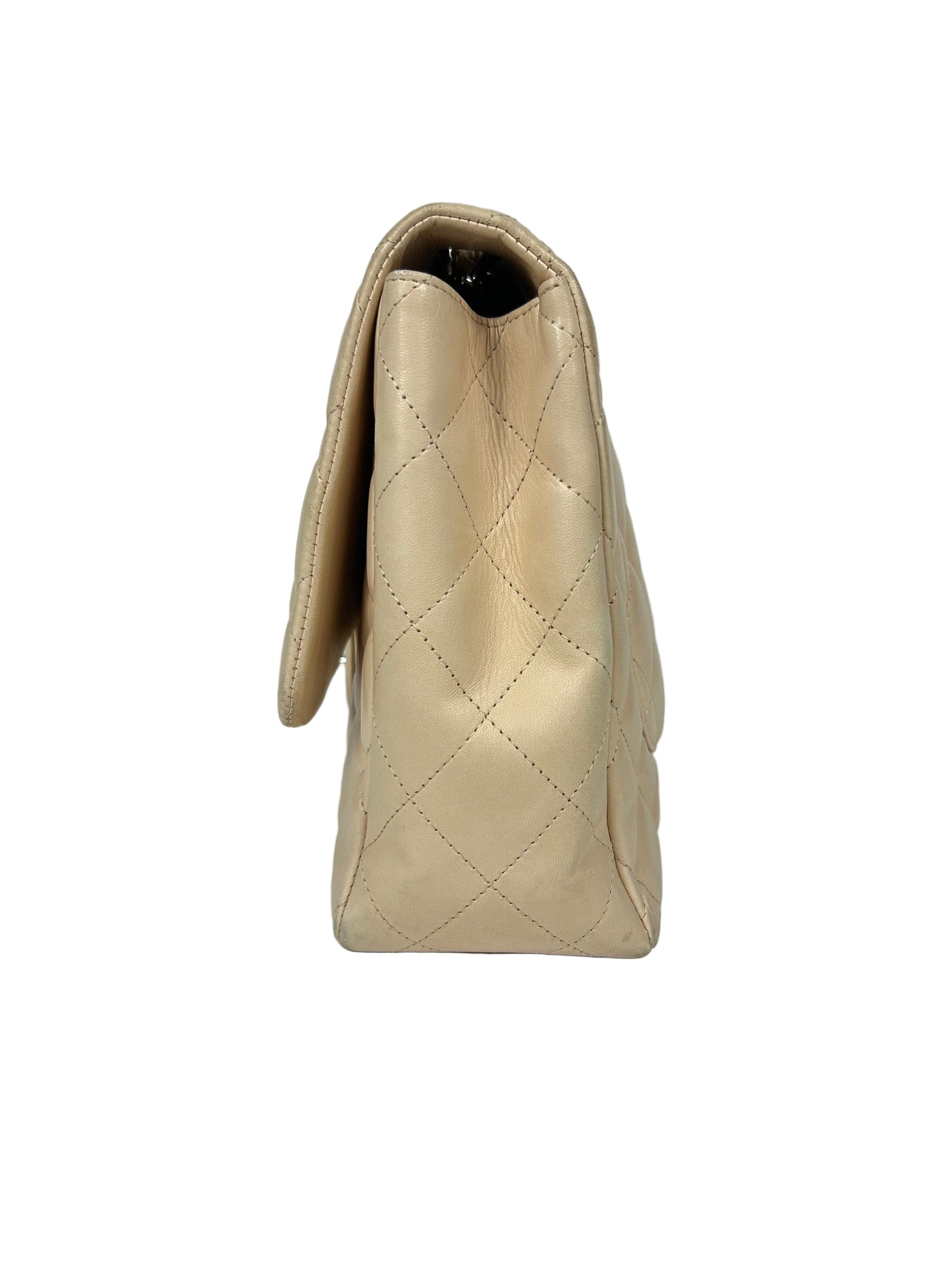 CHANEL Jumbo Single Flap Beige Clair Lambskin Leather Silver Hardware with box