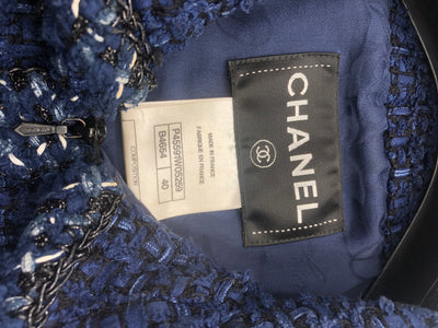 CHANEL Navy Sheer and Tweed top size 40