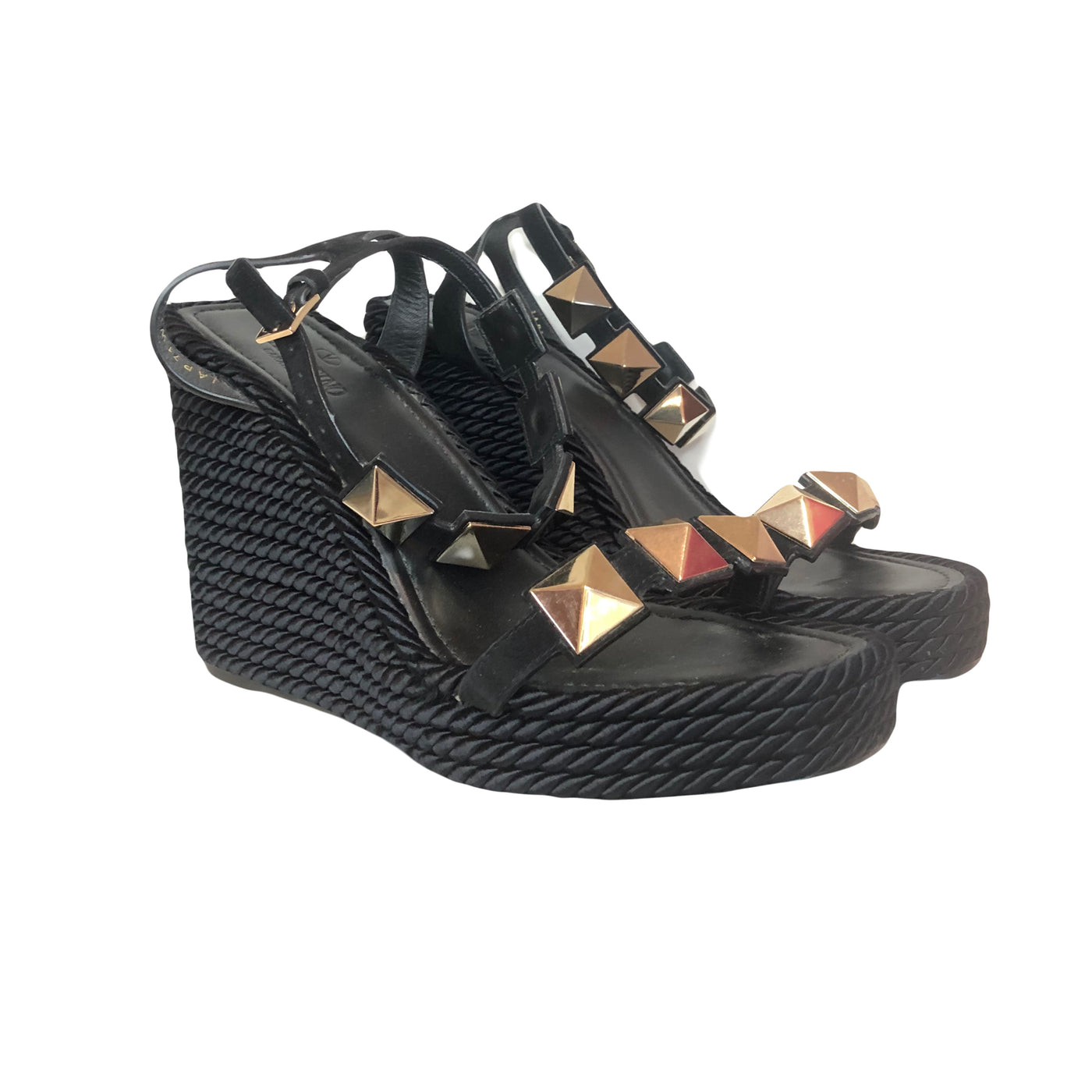 VALENTINO Rockstud gold cord wedges size 41