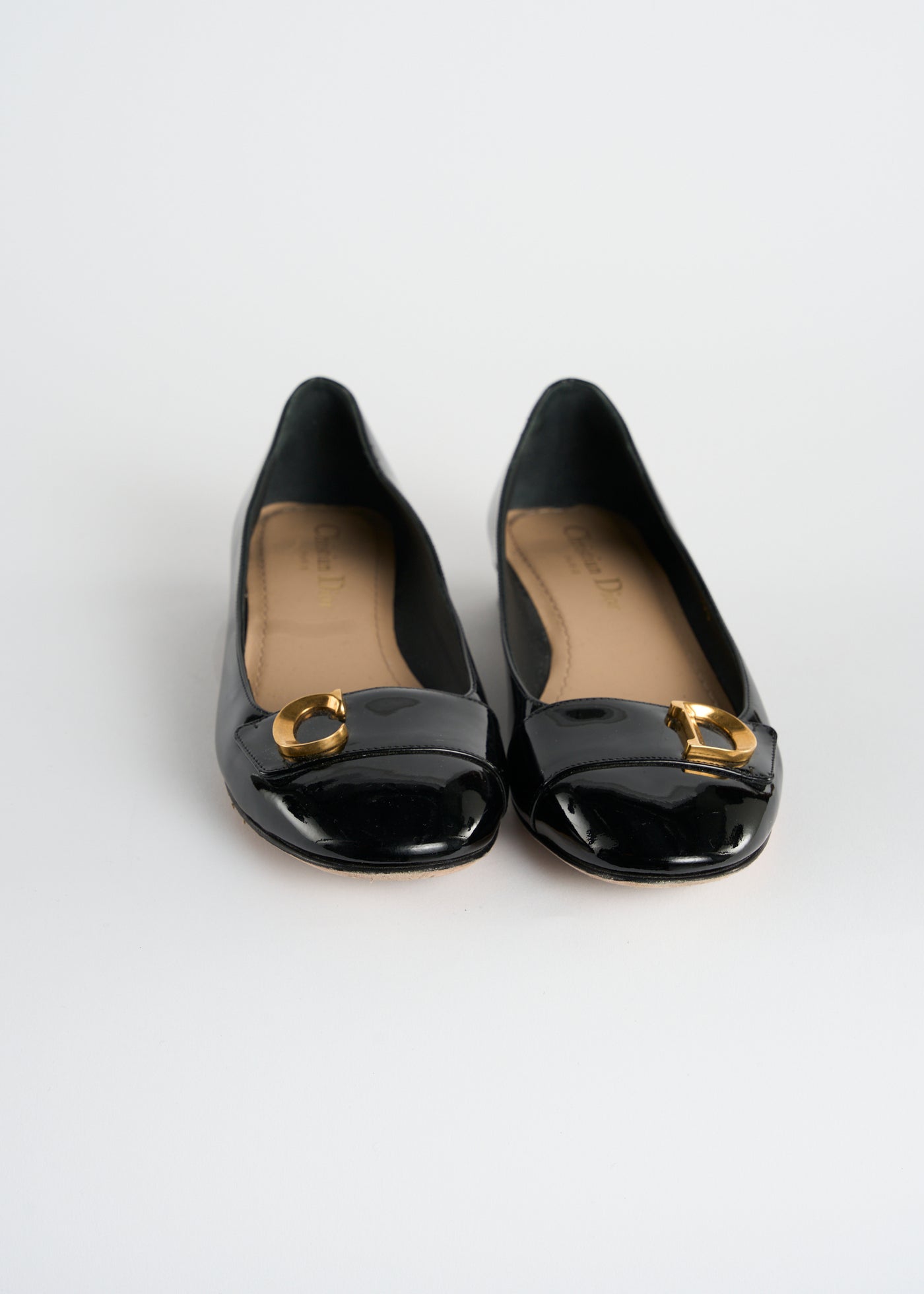 CHRISTIAN DIOR "CD" patent ballet flats