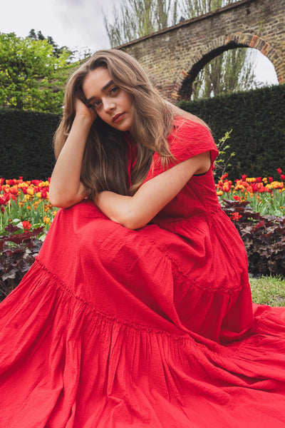 WIGGY KIT red ruffled maxi dress size M RRP approx. : £385