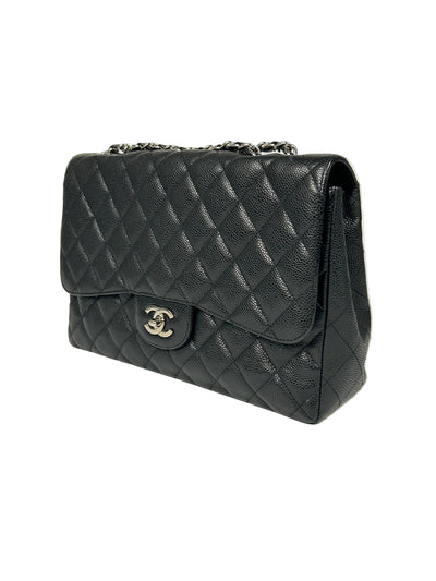 CHANEL Jumbo Single Flap Black Caviar With Silver Hardware Handbag