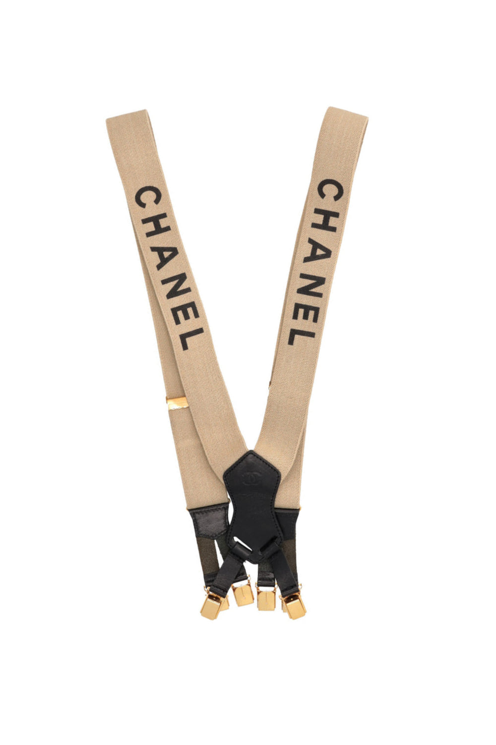 CHANEL VINTAGE SS 1994 Runway beige leather and fabric suspender