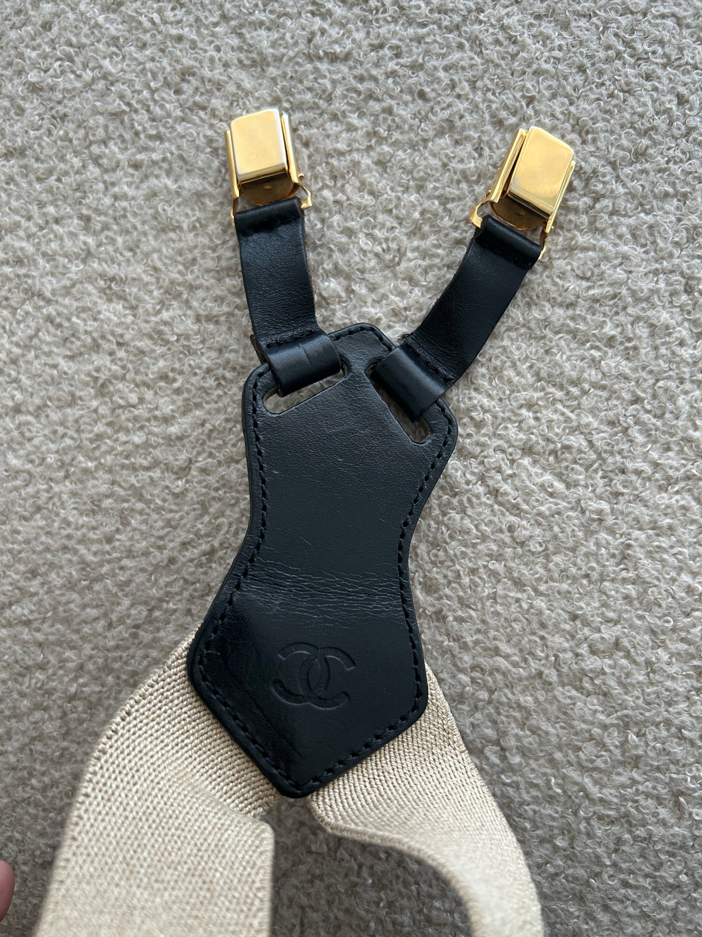 CHANEL VINTAGE SS 1994 Runway beige leather and fabric suspender