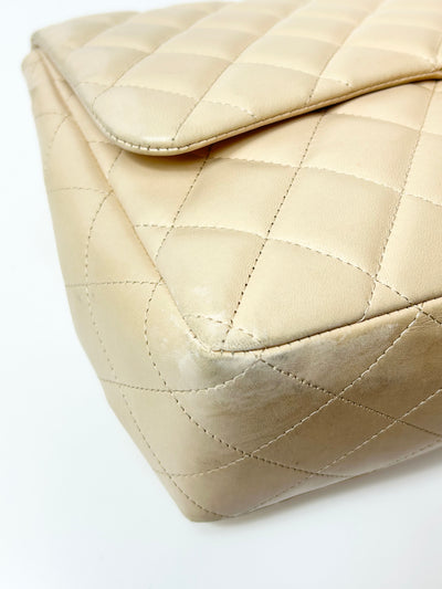 CHANEL Jumbo Single Flap Beige Clair Lambskin Leather Silver Hardware with box