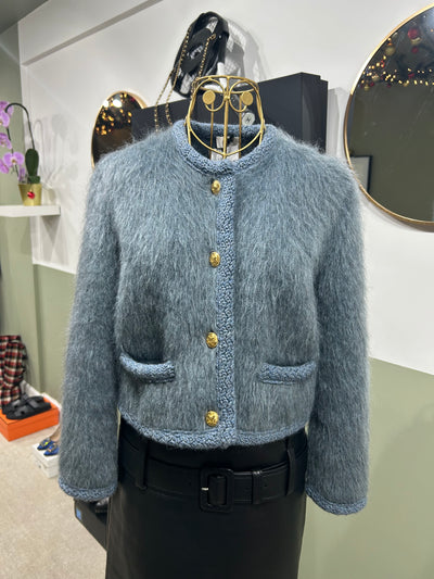 CELINE blue brushed mohair cardi jacket size XS