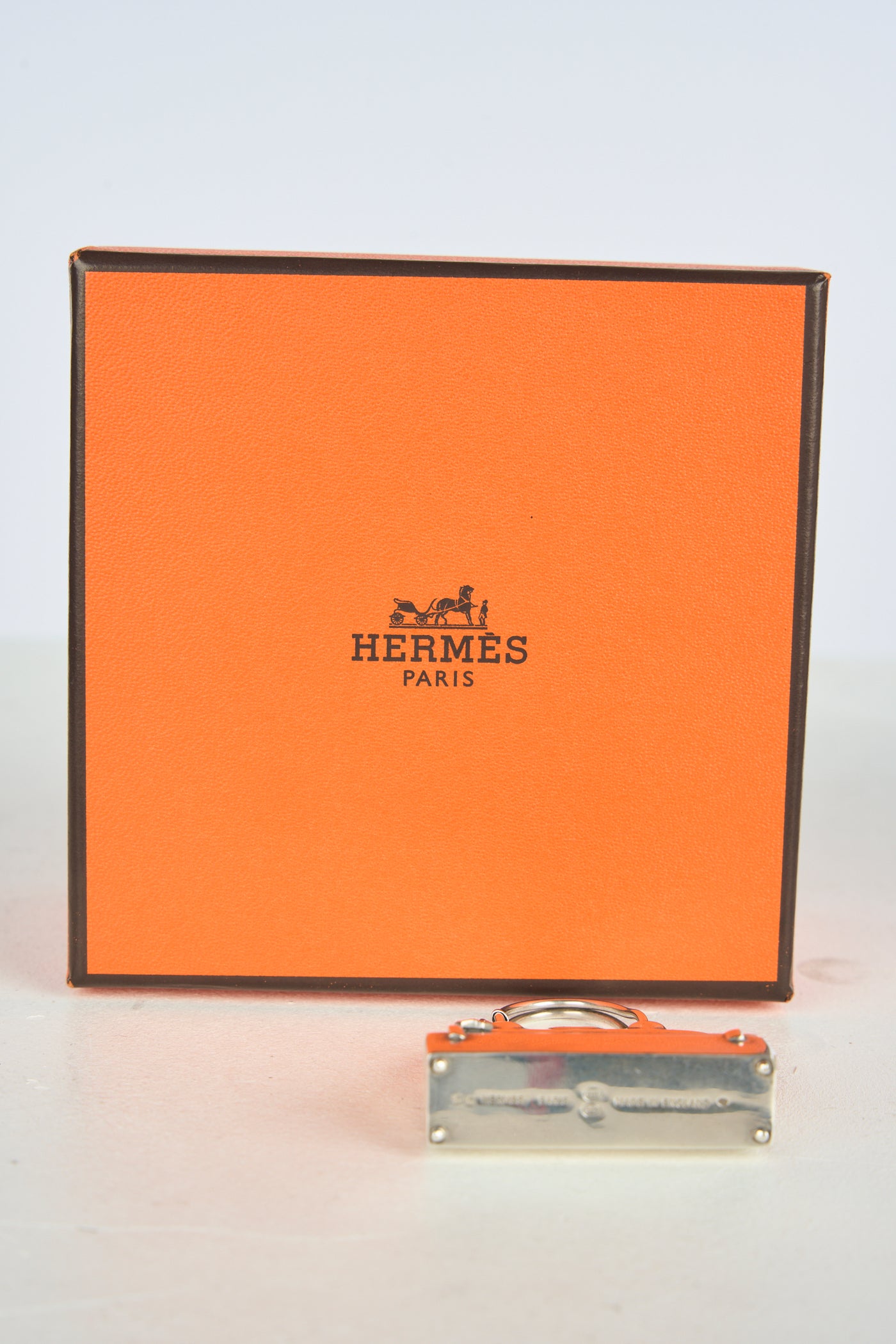 HERMES 1970's silver Mini Bolide Pill Box Charm pendant with pouch and box