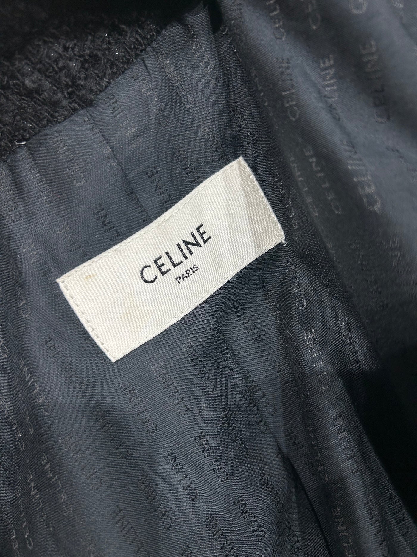 CELINE black chasseur jacket boucle with signature buttons size 40