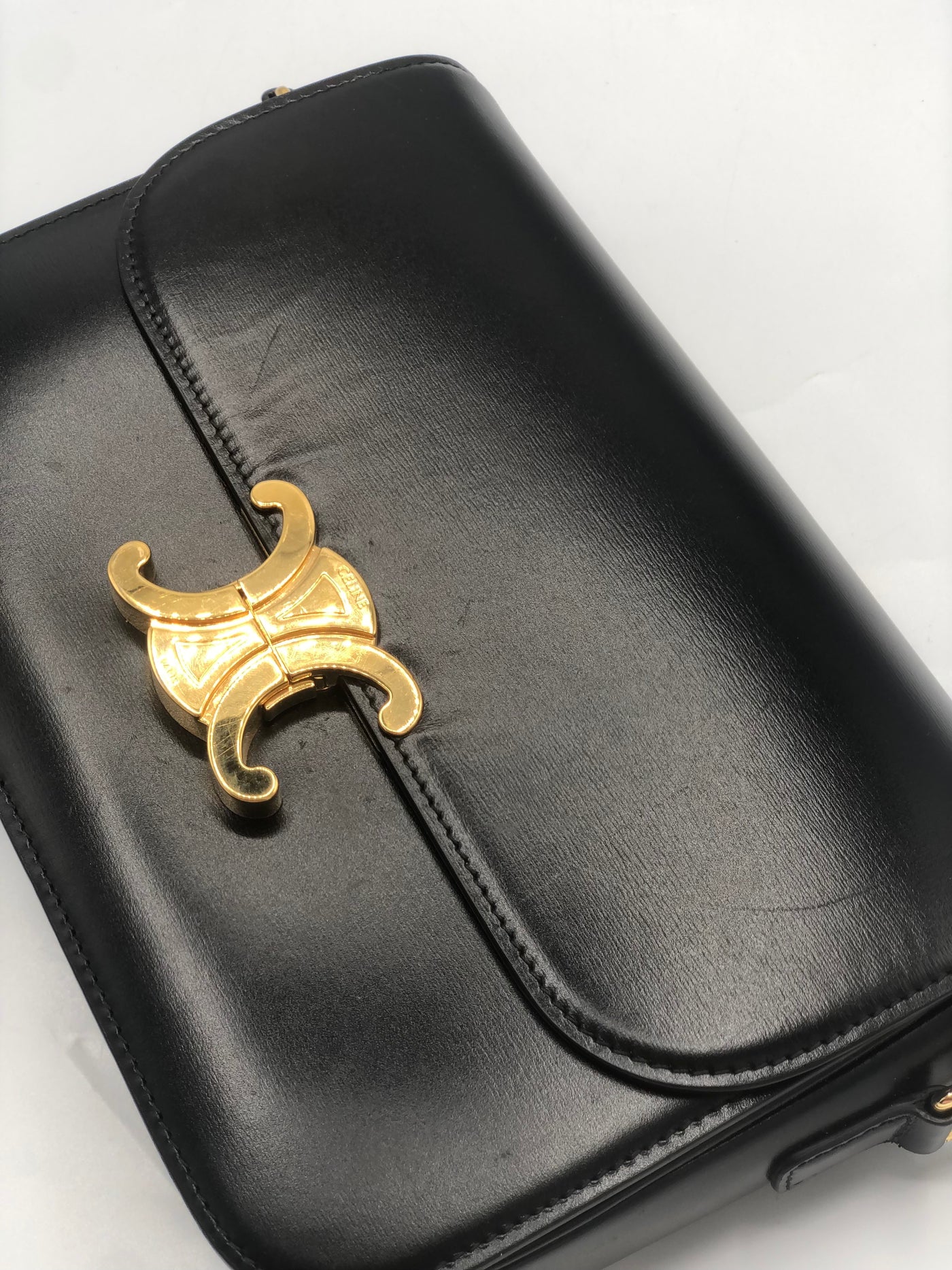 CELINE Classic Black Shiny Triomphe Handbag Medium RRP: £2950