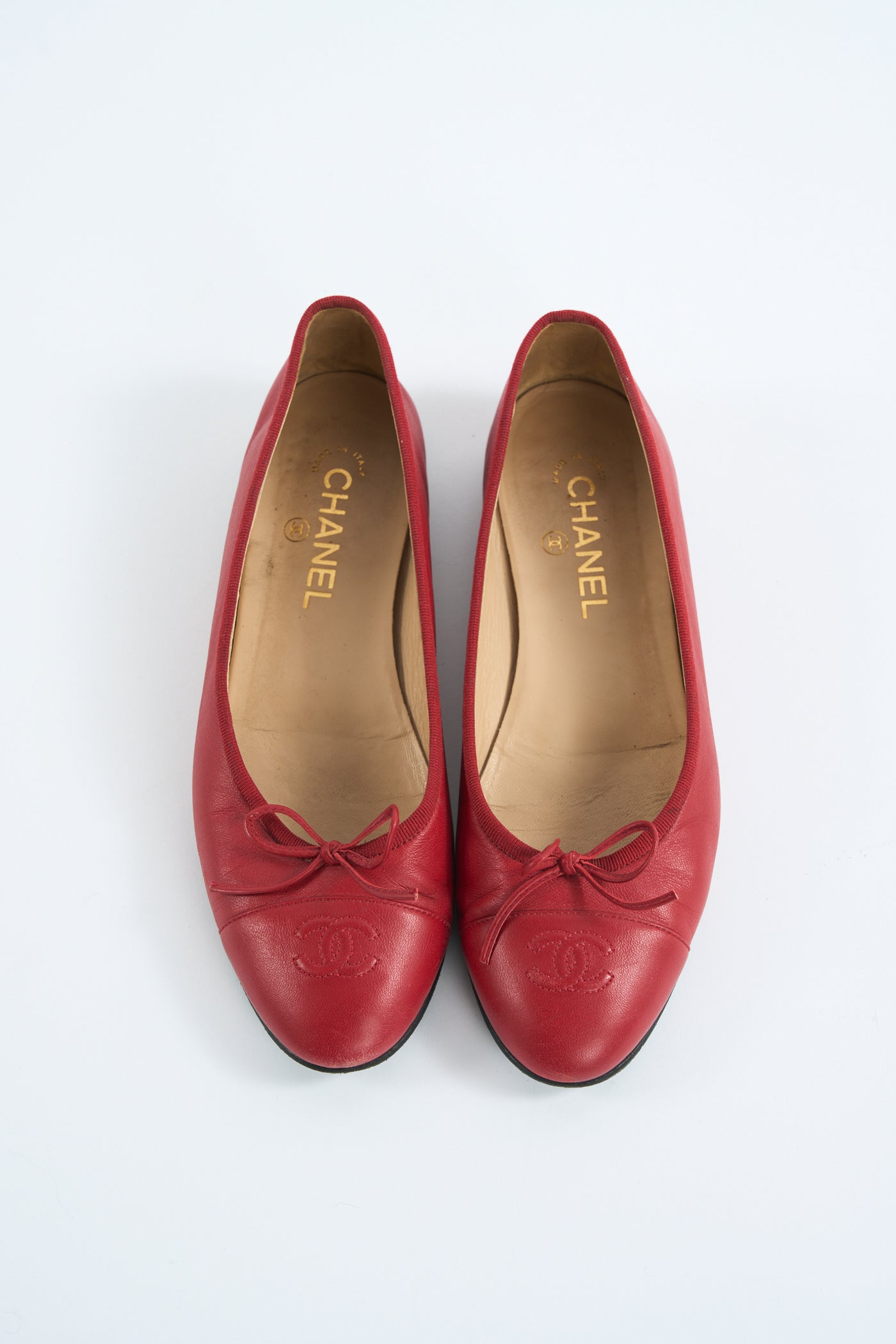 CHANEL red leather ballet flats size 40