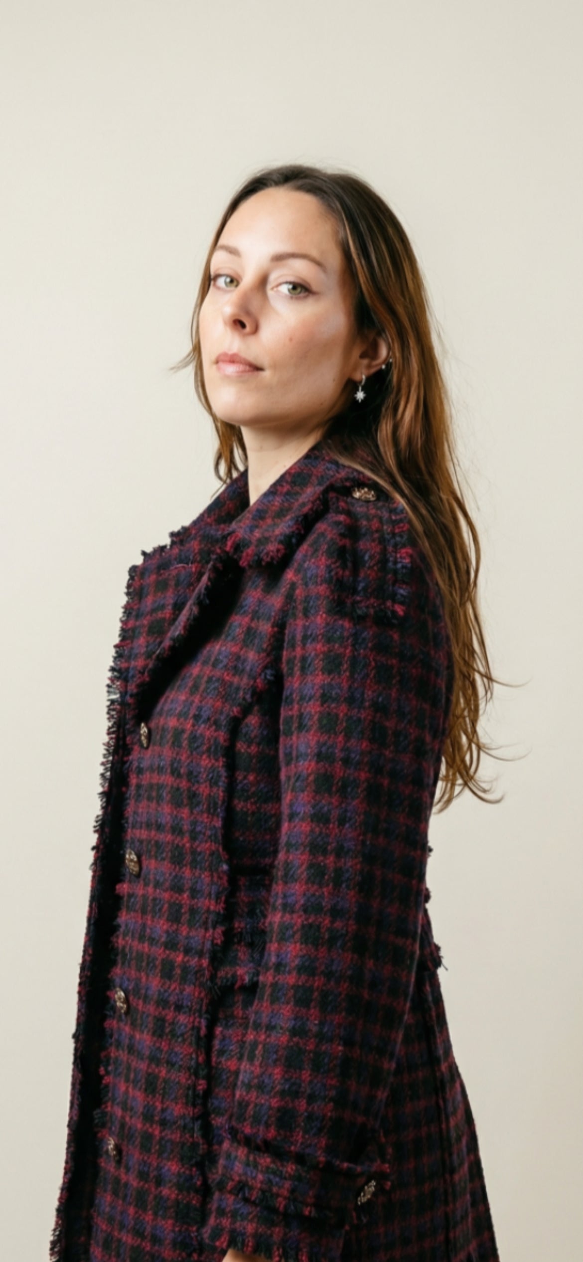 CHANEL Metiers d'Art Paris Edinburgh Tweed Tartan Gripoix Buttons Coat size 42