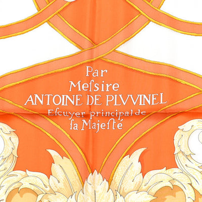 HERMES "l'instruction du roy en lexcercice de monter a cheval" by H. D'Origny orange silk 140 x 140 cm
