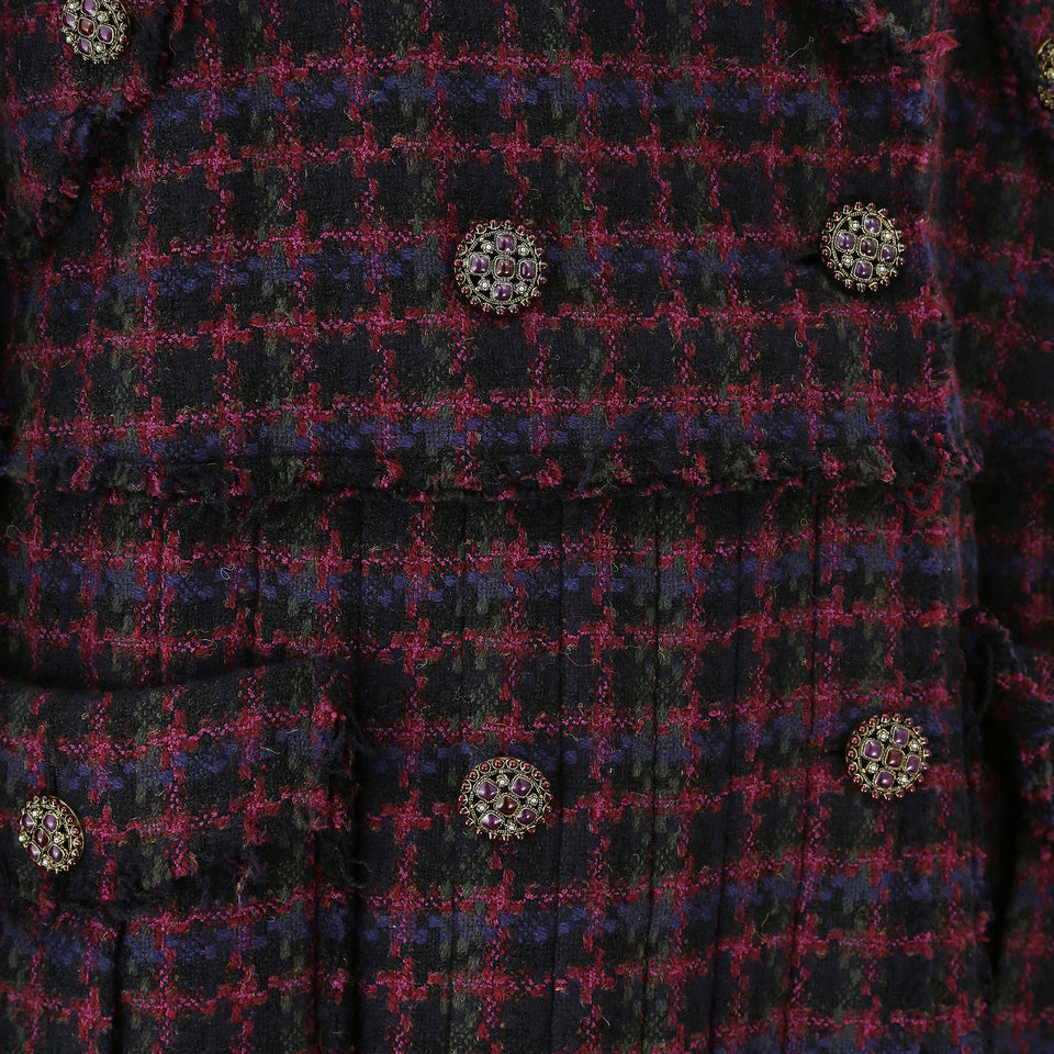 CHANEL Metiers d'Art Paris Edinburgh Tweed Tartan Gripoix Buttons Coat size 42