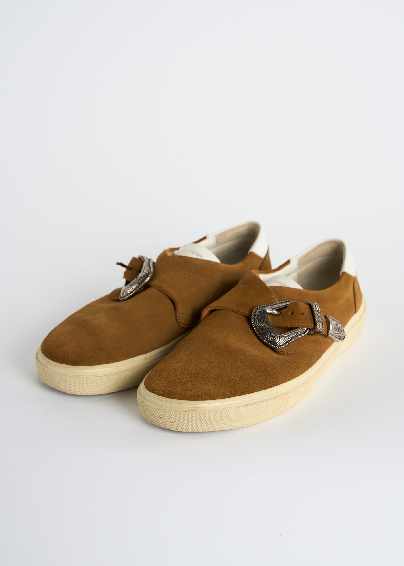 SAINT LAURENT suede brown slip on trainers