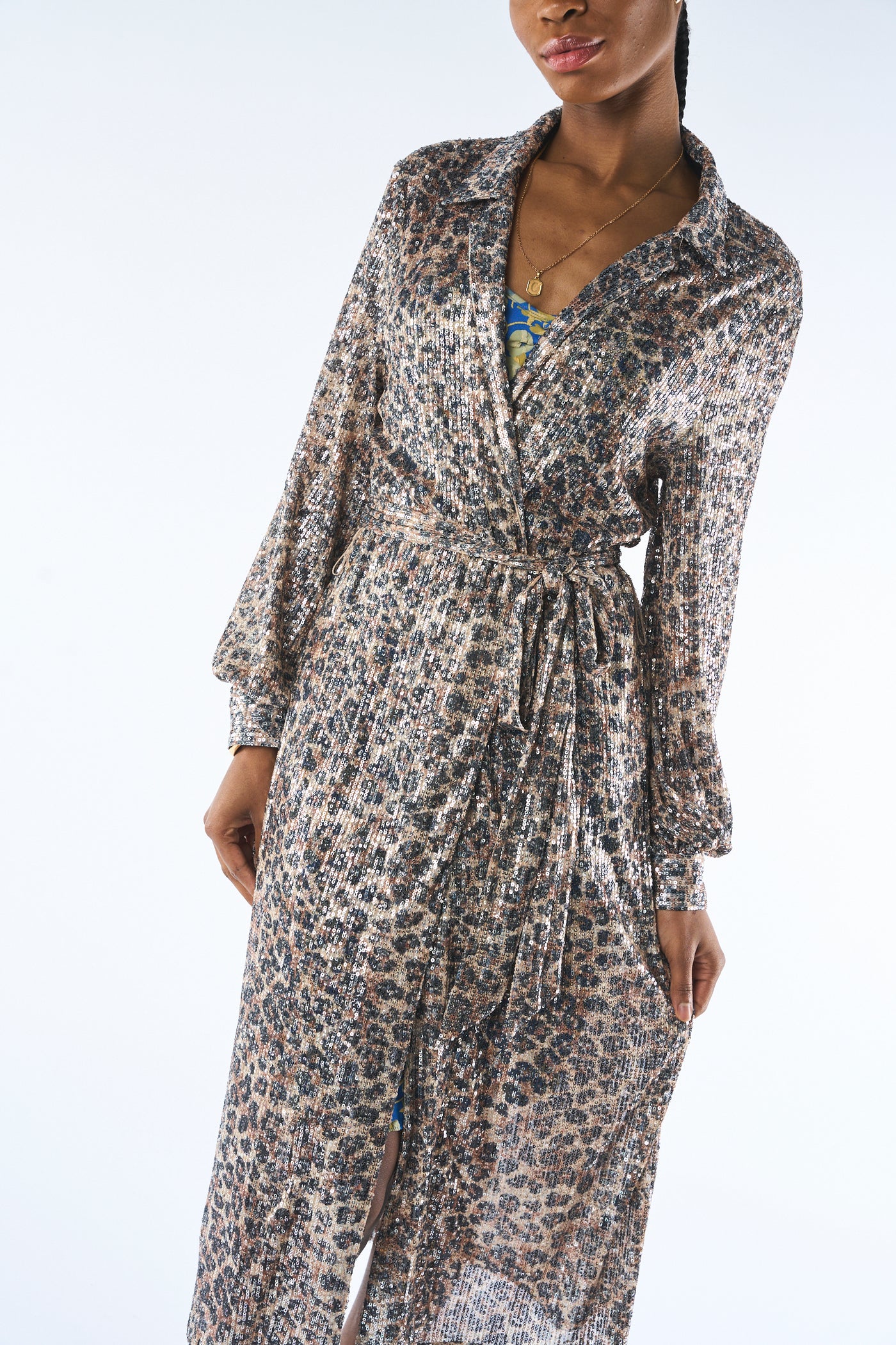 BAGLEY MISCHKA sequin animal print belted cover up