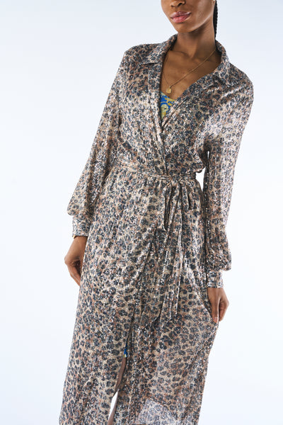 BAGLEY MISCHKA sequin animal print belted cover up