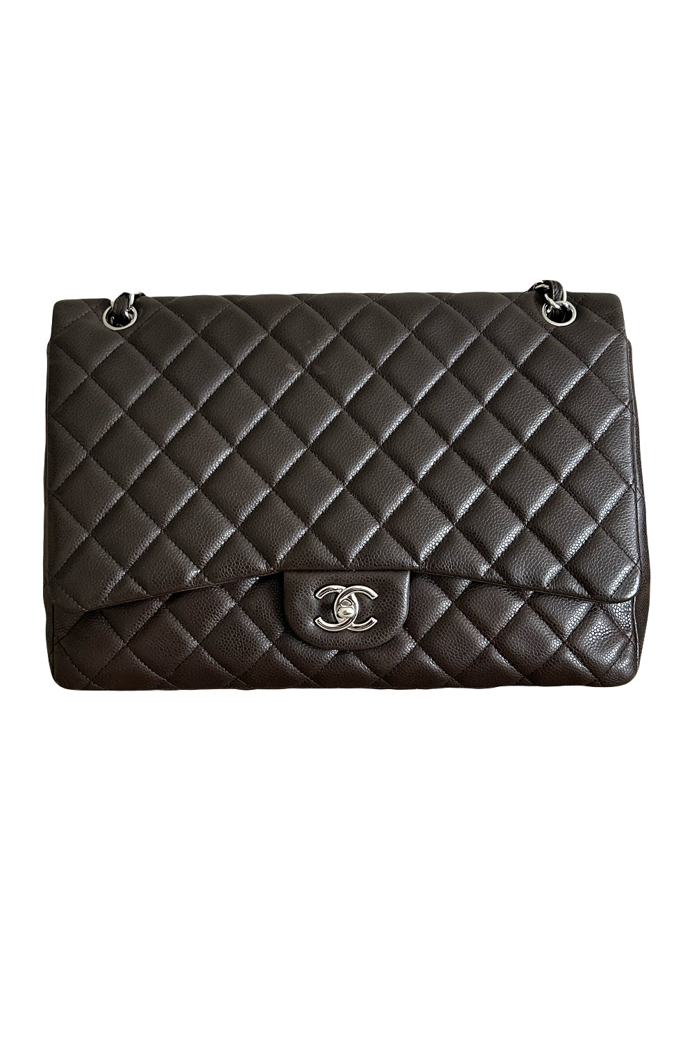 CHANEL Maxi espresso brown caviar leather with silver hardware current RRP €11700