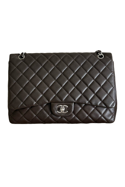 CHANEL Maxi espresso brown caviar leather with silver hardware current RRP €11700