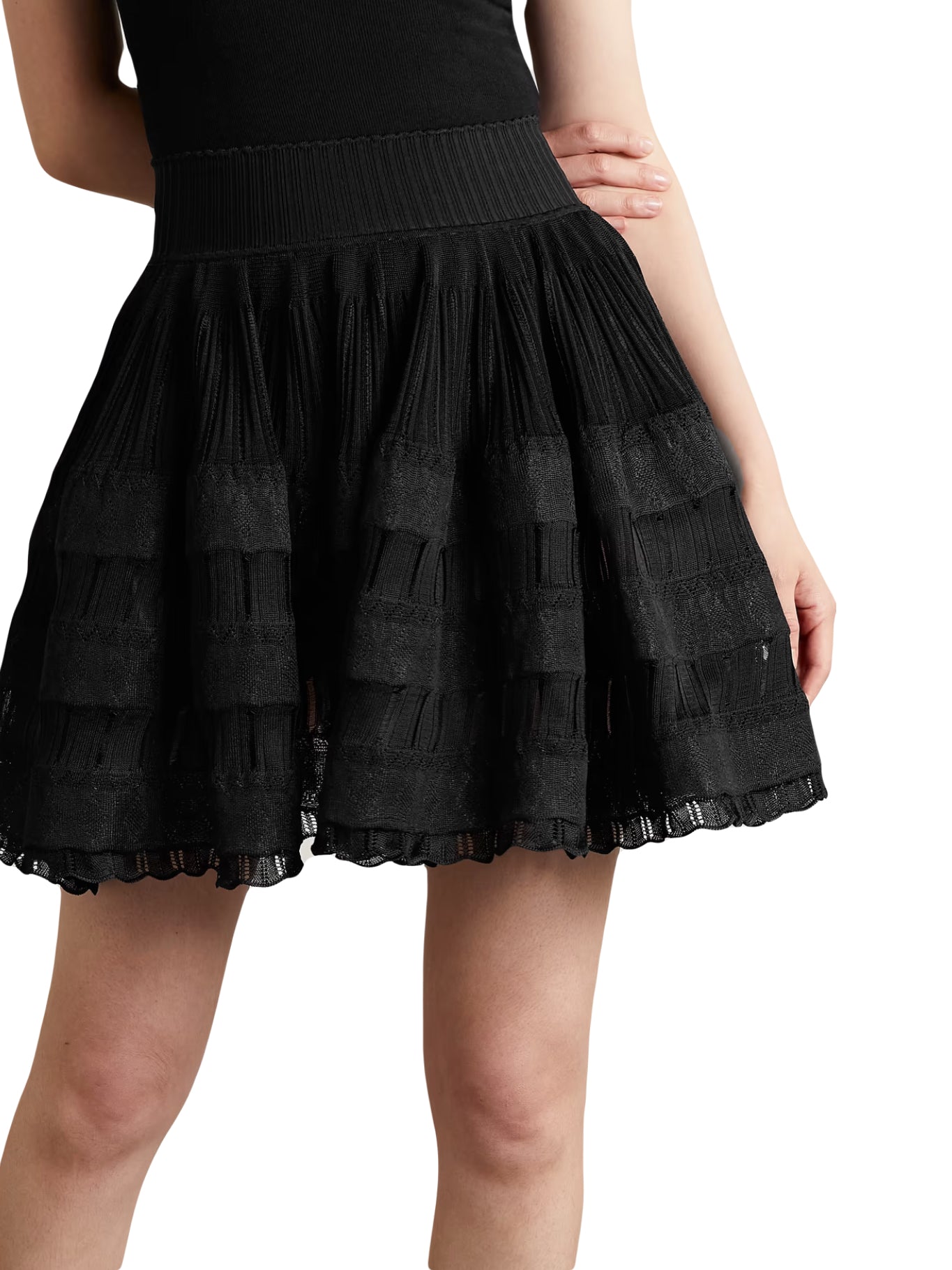 AZZEDINE ALAIA ruffled crochet knit black skirt size 36 RRP: £1410