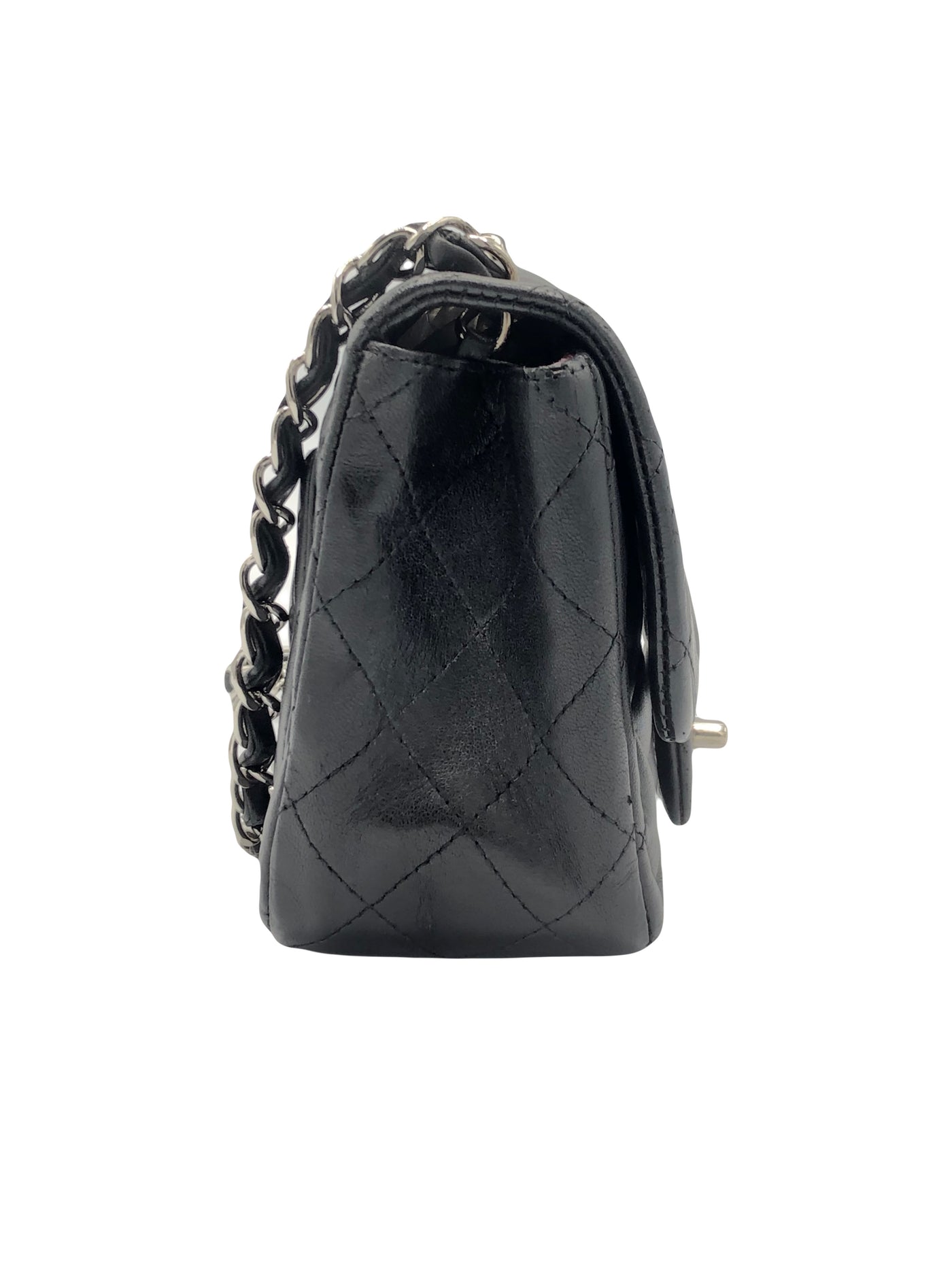 CHANEL Mini Square quilted lambskin with silver hardware hanbdag