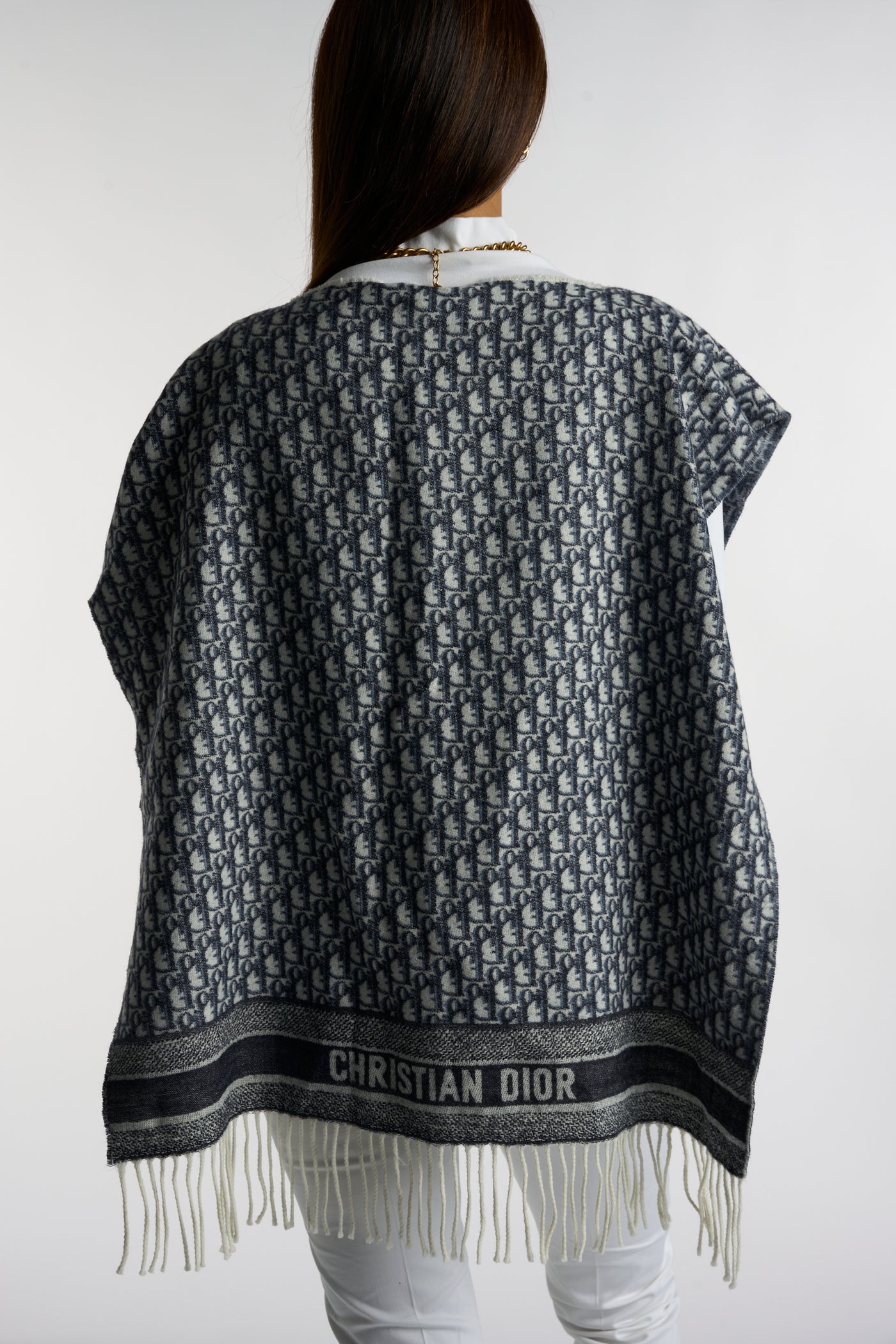 CHRISTIAN DIOR cashmere oblique poncho