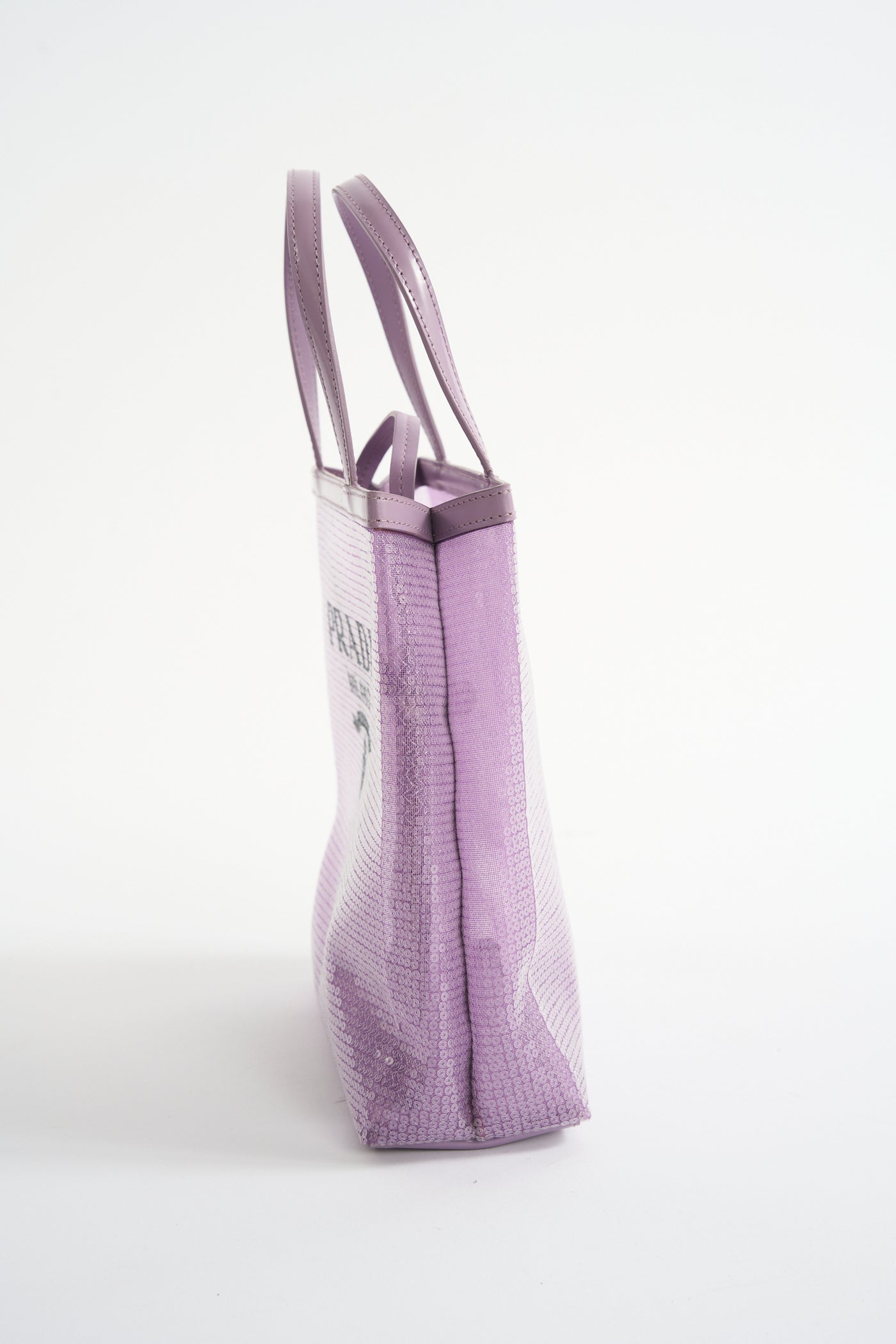 PRADA lavender logo sequined tote bag with leather pouch