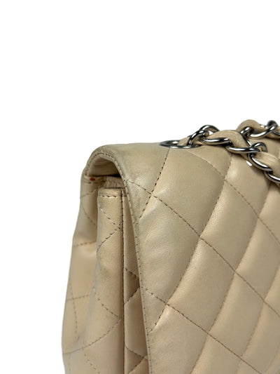 CHANEL Jumbo Single Flap Beige Clair Lambskin Leather Silver Hardware with box