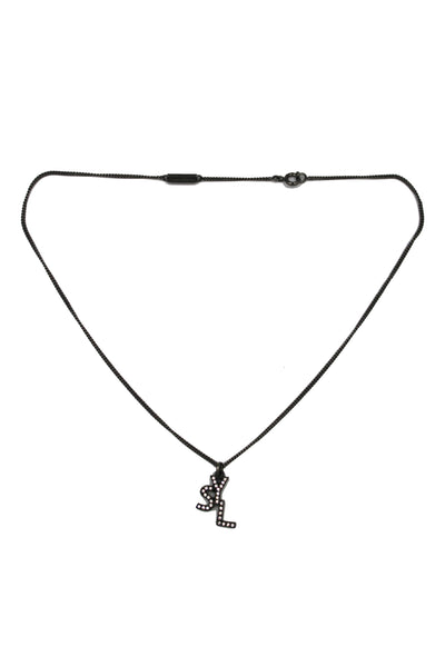 SAINT LAURENT black metal crystals initials necklace