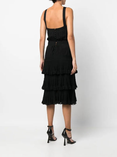 CHANEL Black Layered Ruffles Dress Vintage Spring 2005 size 38