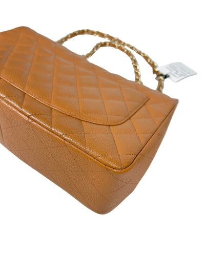 CHANEL Rare Vintage Jumbo Single Flap Caramel Caviar Leather With 24ct Gold Plated Hardware Handbag
