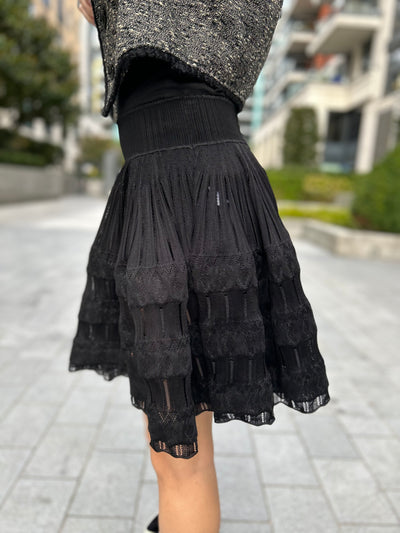 AZZEDINE ALAIA ruffled crochet knit black skirt size 36 RRP: £1410