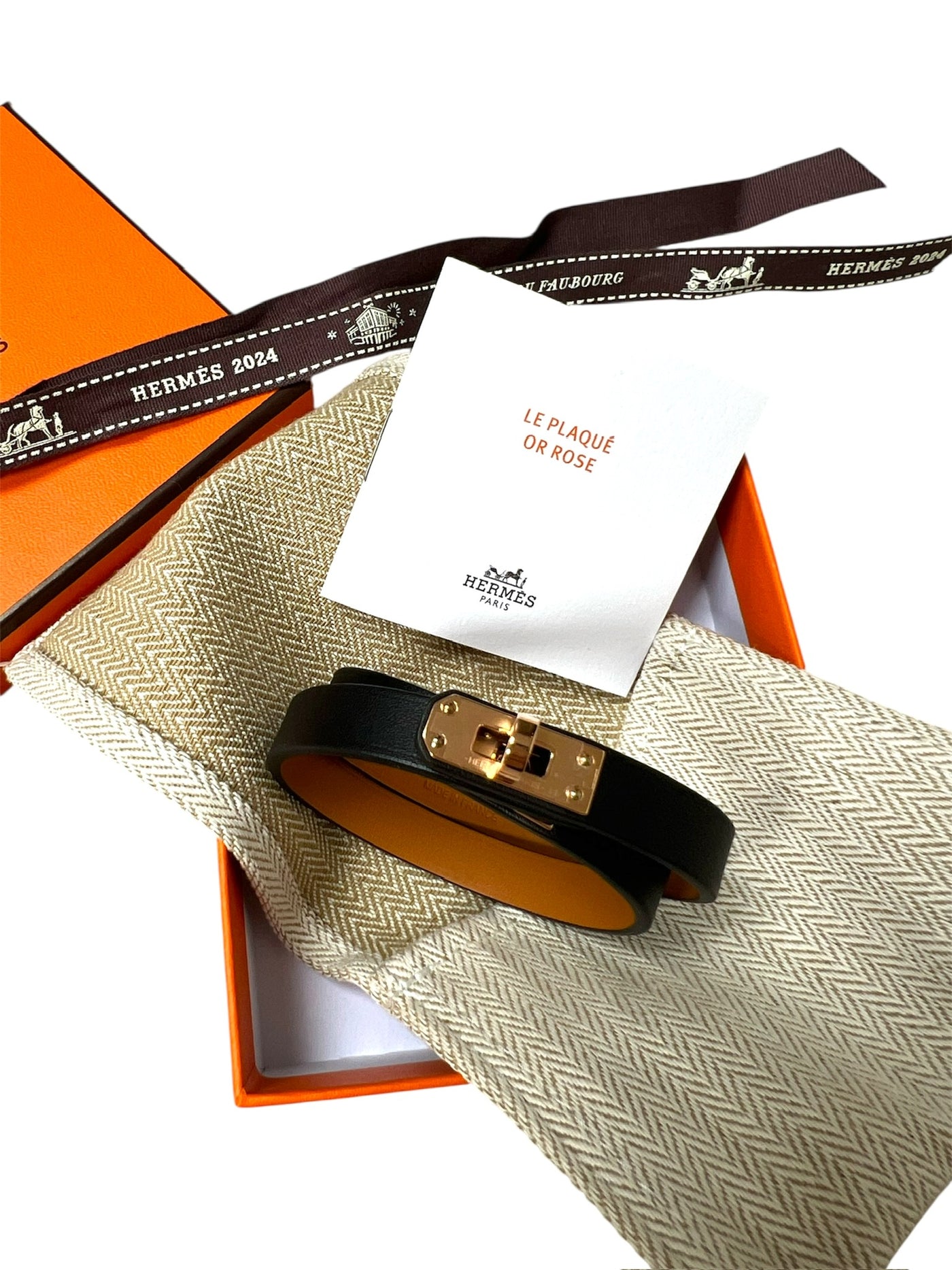 HERMES Kelly Double Tour bracelet Swift Noir Rose Gold Unworn with box
