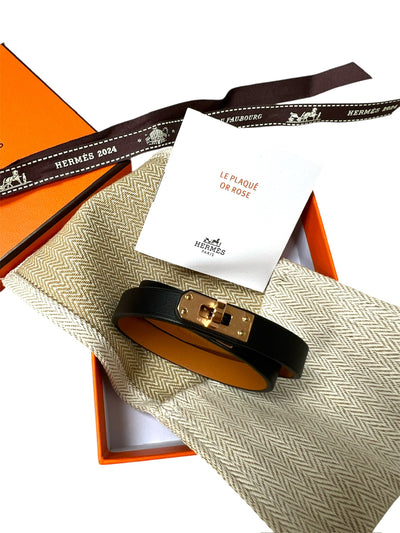 HERMES Kelly Double Tour bracelet Swift Noir Rose Gold Unworn with box