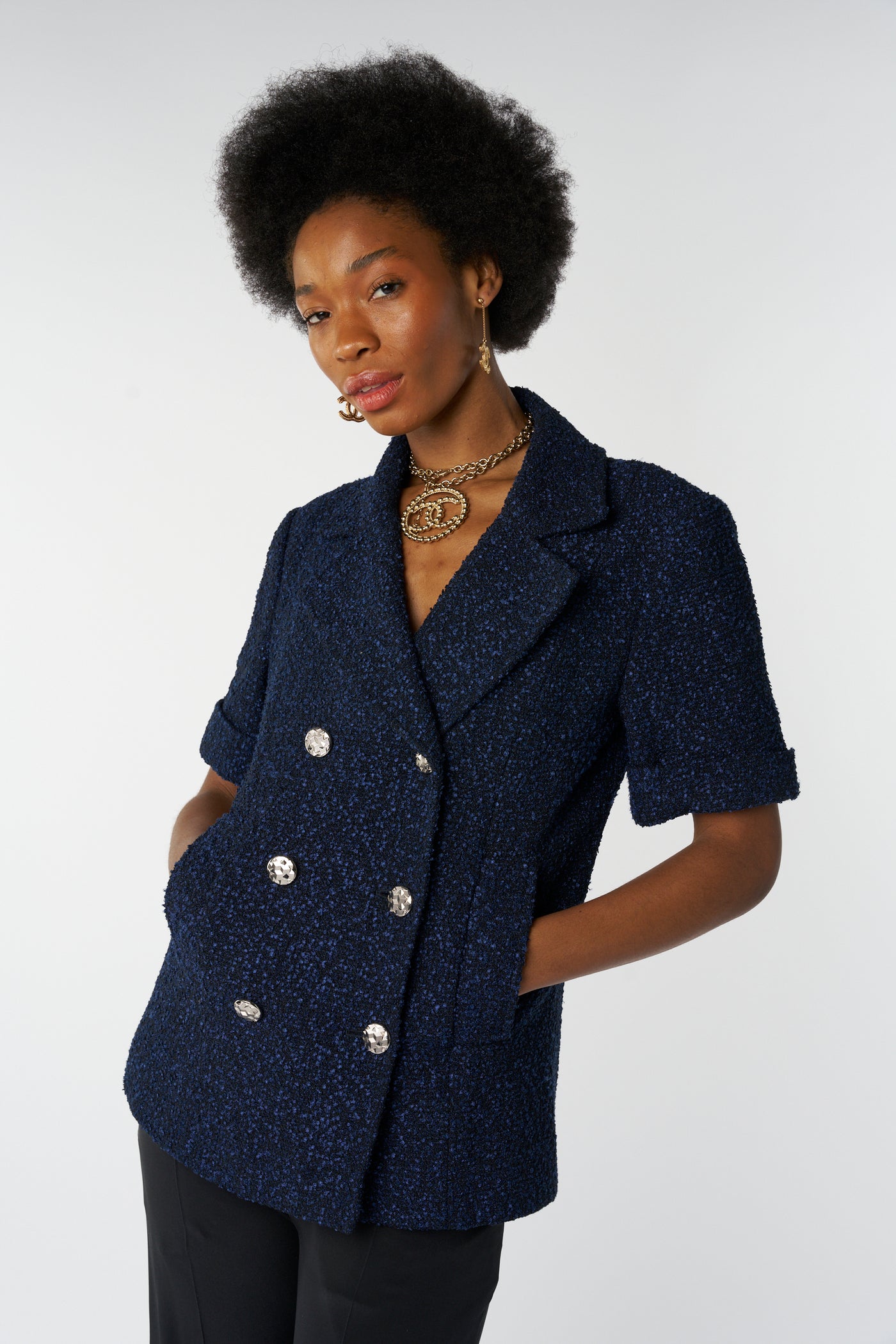 CHANEL jacket midnight blue tweed 40