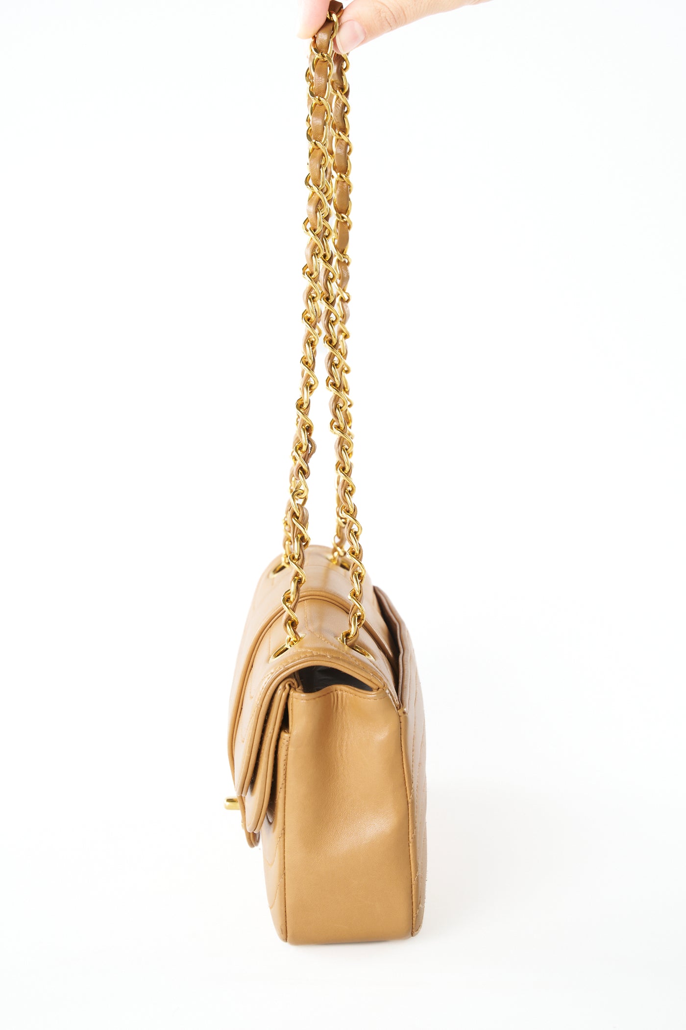 CHANEL rare caramel double flap wave leather handbag