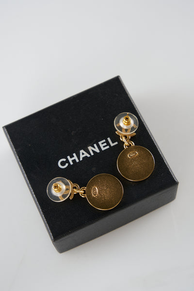 CHANEL black and gold star earrings with box