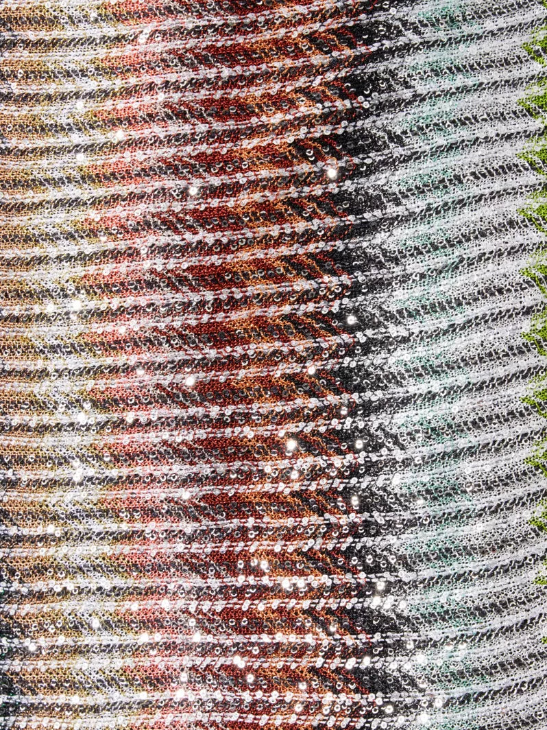 MISSONI Gradient Sequin Knit Zig Zag One Shoulder Dress Split Size 42it