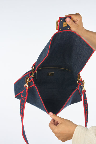 FENDI large baguette denim and red