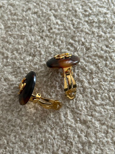 CHANEL Rare Vintage 1990's Tortoise Shell Clip On Earrings