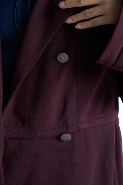 CHANEL burgundy wool coat oversized CC buttons vintage 1998