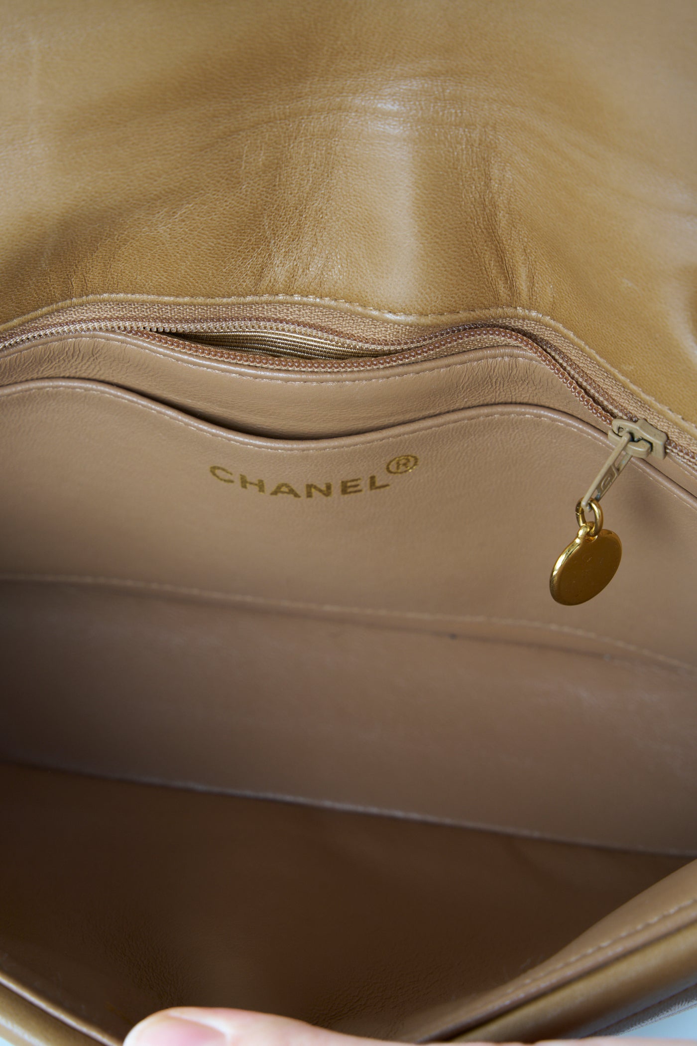 CHANEL rare caramel double flap wave leather handbag
