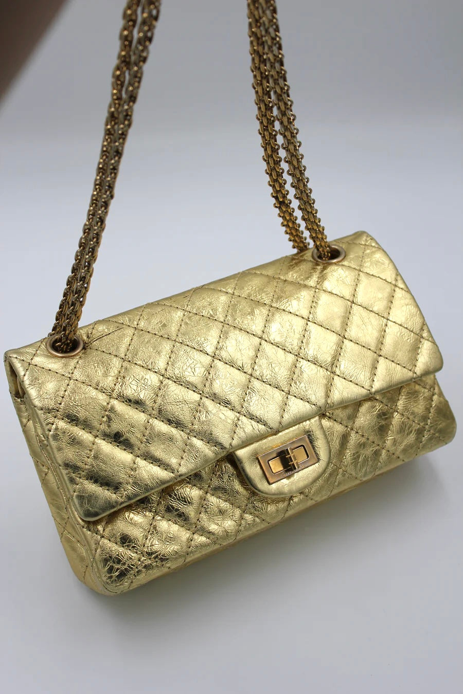 CHANEL gold small reissue handbag full set