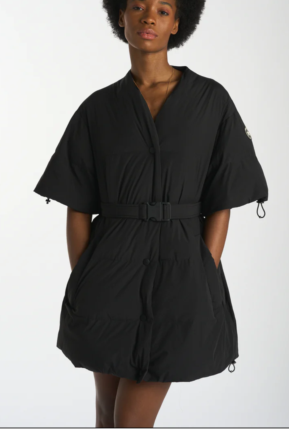 CHRISTIAN DIOR Black Matte Puffer Drawstring Belted White Star Logo Jacket Oversized size s