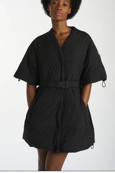 CHRISTIAN DIOR Black Matte Puffer Drawstring Belted White Star Logo Jacket Oversized size s