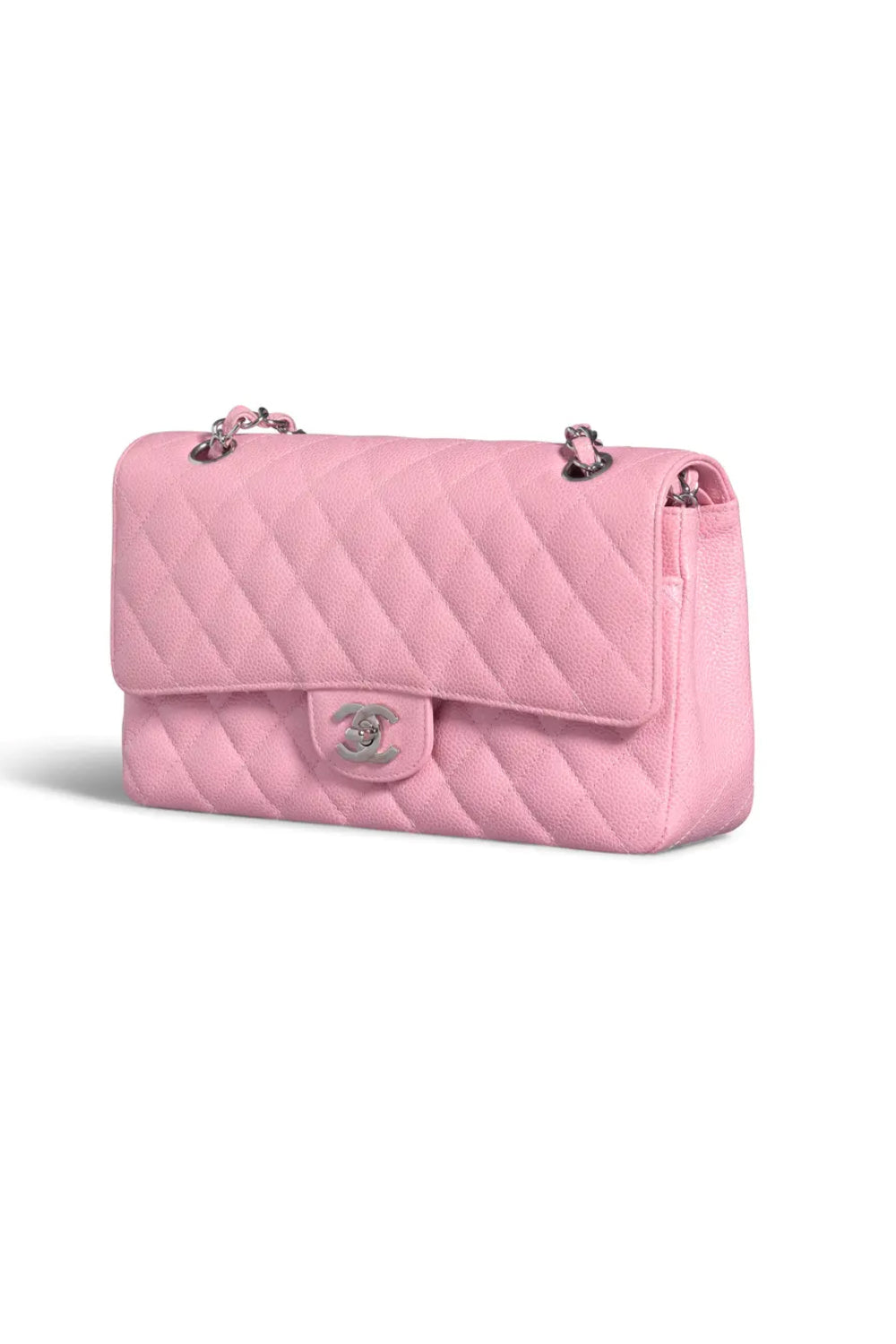 CHANEL classic medium double flap sakura pink caviar with silver hardware