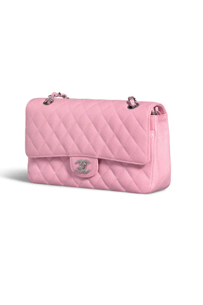 CHANEL classic medium double flap sakura pink caviar with silver hardware